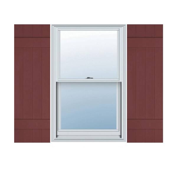 Ekena Millwork 14 in. x 33 in. Lifetime Vinyl Custom Four Board Joined Board and Batten Shutters Pair Wineberry