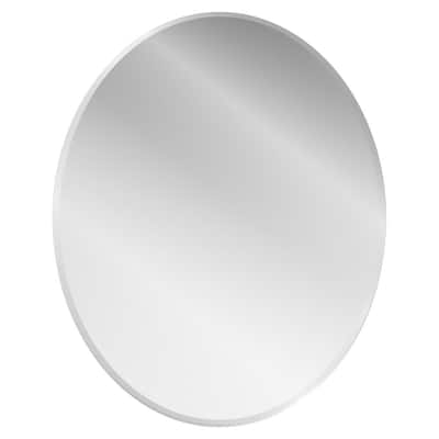 21 in. W x 31 in. H Frameless Oval Beveled Edge Bathroom Wall Vanity Mirror in Silver