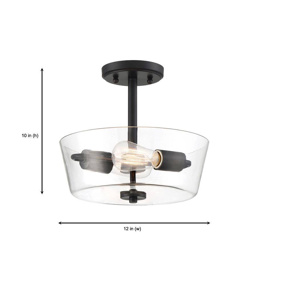 Westin Matte Black 10" Globe Semi-Flush Mount with Clear Glass Shade