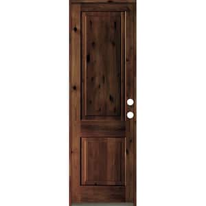30 in. x 96 in. Rustic Knotty Alder Square Top Red Mahogany Stain Left-Hand Inswing Wood Single Prehung Front Door