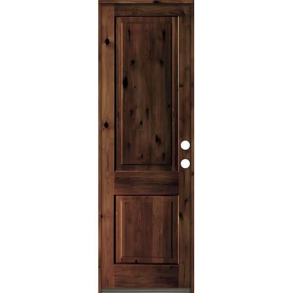 Krosswood Doors 30 in. x 96 in. Rustic Knotty Alder Square Top Red Mahogany Stain Left-Hand Inswing Wood Single Prehung Front Door