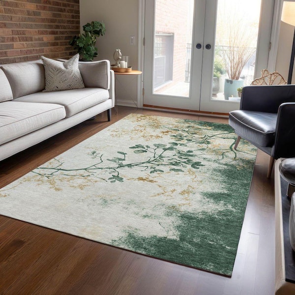 Chantille Machine Washable Indoor/Outdoor Abstract ACN1798 Emerald 8 ft. x 10 ft. Area Rug