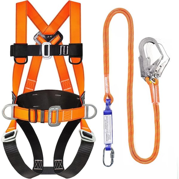310 lb. Safety Harness Fall Protection Kit with Shock Absorbing Lanyard, Full Body Harness for Construction, Orange