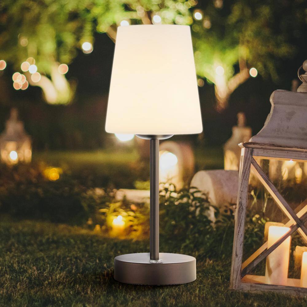 12.75" Oil Rubbed Bronze Cordless LED Table Lamp with Frosted Glass Shade