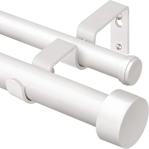 72-144in White Heavy-Duty Double Curtain Rod with End Caps