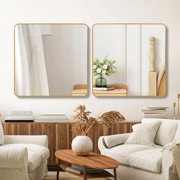 30 in. W x 30 in. H Square Gold Metal Framed Bathroom Mirror Shatterproof Aluminum Wall Mount Classic Design