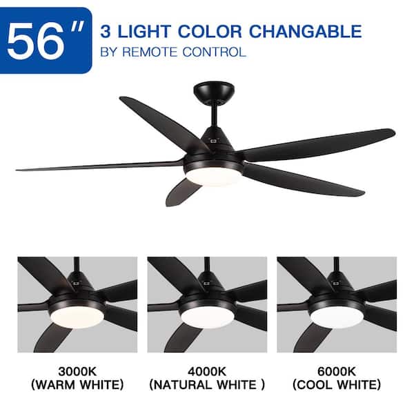 56 in. Indoor Integrated LED Ceiling Fan Lighting with Black ABS Blade, Remote Control, 6-Speed Fan