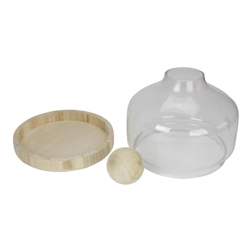 Clear Glass Hurricane with Wooden Lid and Base, 12.5"