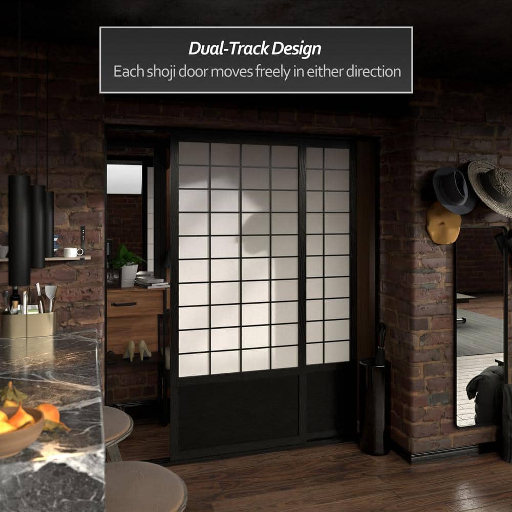 Zen Black Shoji Sliding Door Kit with Rice Paper Shade
