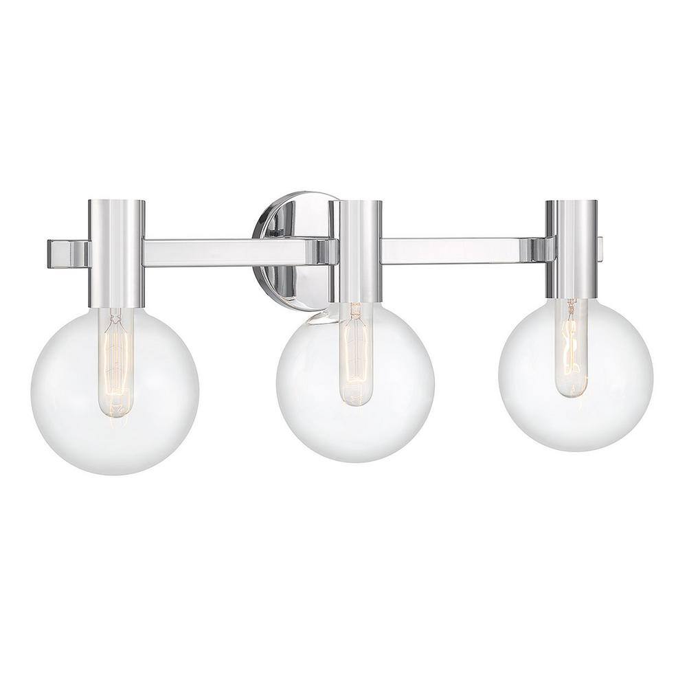Wright 3-Light Chrome Vanity Light with Clear Glass Shades
