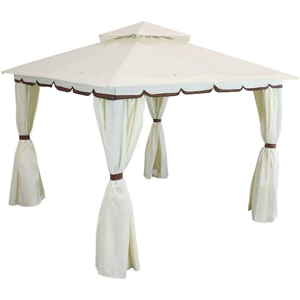 Sunnydaze 10 ft. x 10 ft. Soft Top Cream Gazebo with Mesh Screen and Privacy Walls