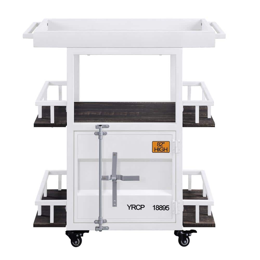Outdoor Grill Cart Server Cart, White Serving Cart with Tray Top