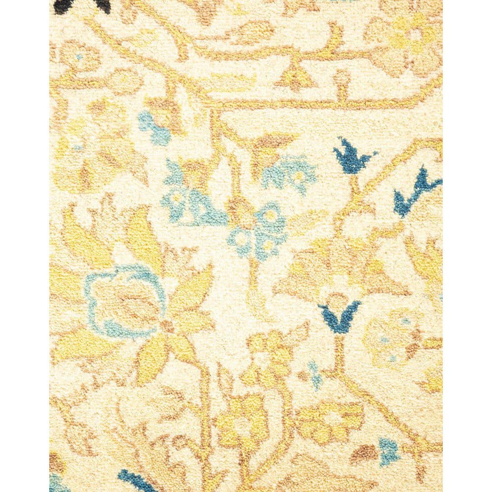 Hand-Knotted Ivory Wool Geometric Traditional Area Rug 3' x 5'