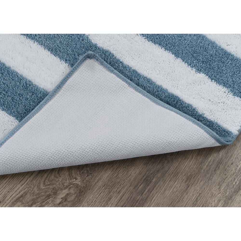 Basin Blue and White Striped Washable Nylon Bath Rug Set