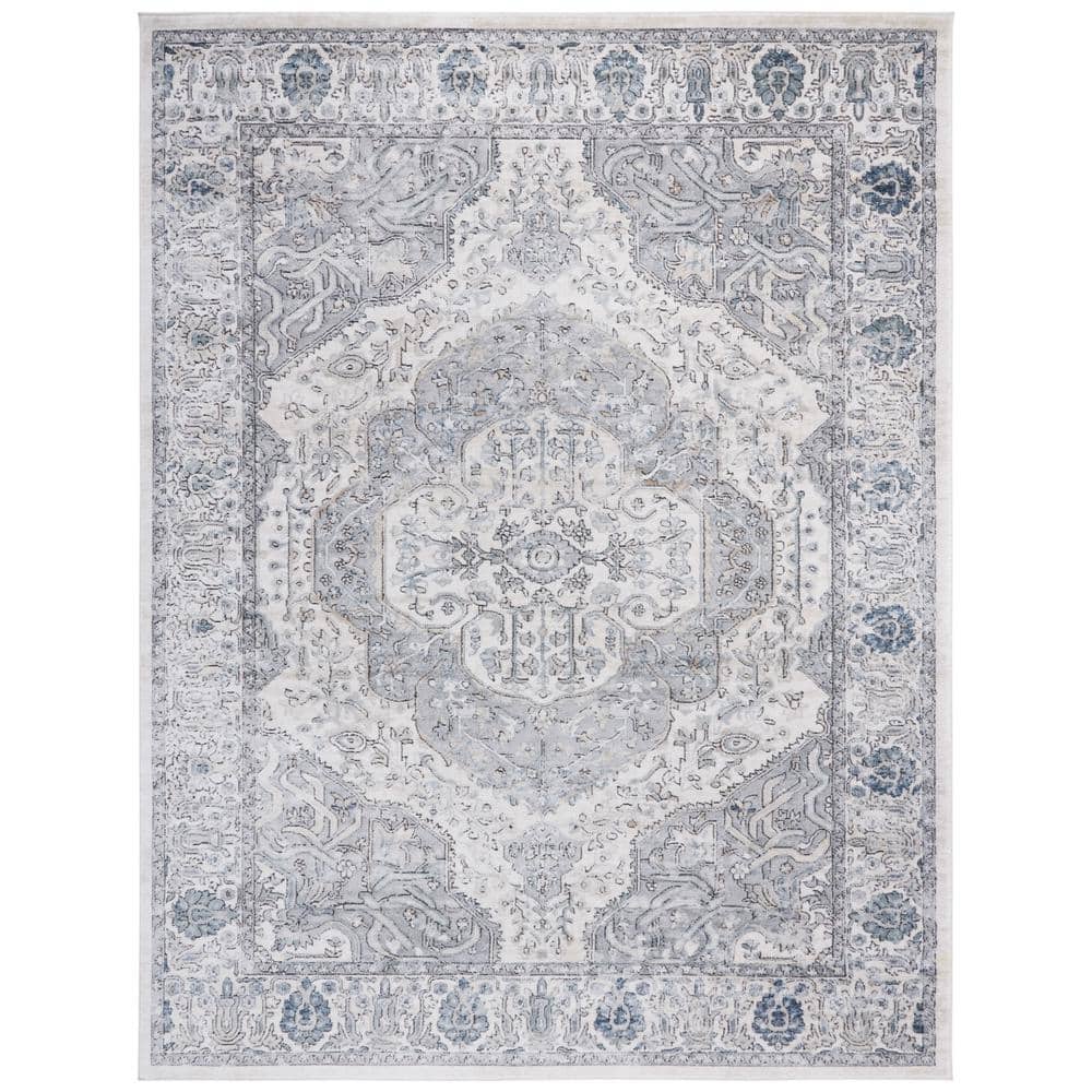 Elegant Ivory and Grey Floral Synthetic Area Rug, 8' x 10'