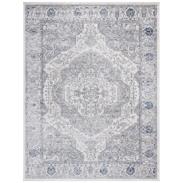 SAFAVIEH Oregon Ivory/Gray 9 ft. x 12 ft. Medallion Floral Area Rug