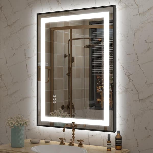 24 in. W x 32 in. H Rectangular Framed Front and Back LED Lighted Anti-Fog Wall Bathroom Vanity Mirror in Tempered Glass