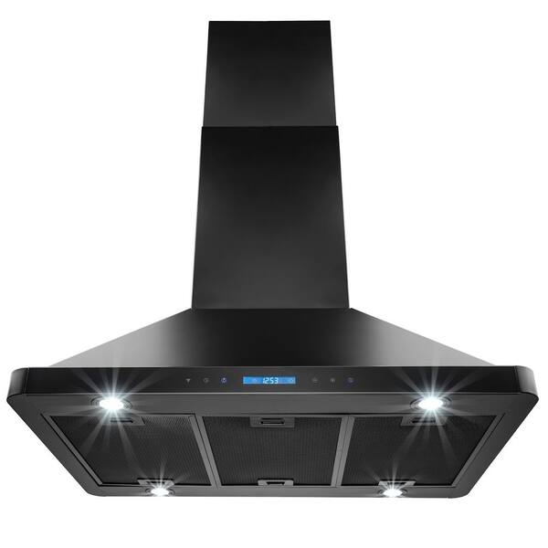 AKDY 36 in. Kitchen Island Mount Range Hood in Stainless Steel Black Finish with Remote and Dual Side Touch Control