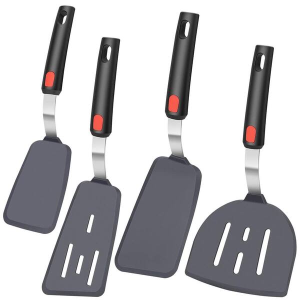 4-Piece Black Silicone Heat Resistant Flexible Nonstick Cooking Spatula Set with Stainless Steel Core Kitchen Utensils