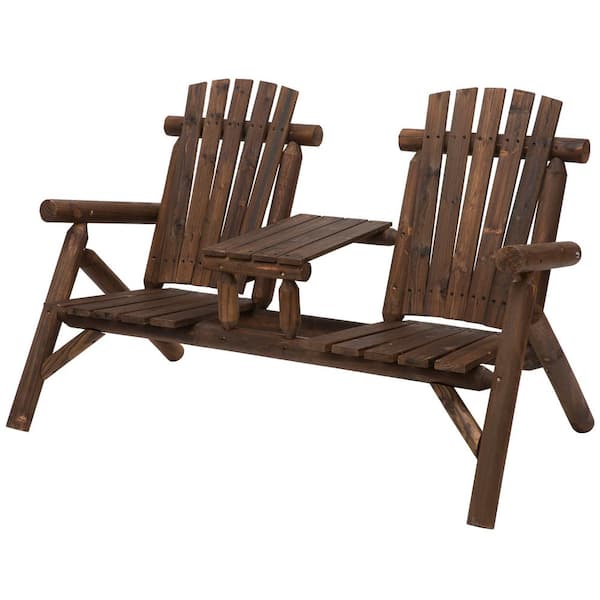 Outsunny Wood Adirondack Patio Chair Bench with Center Coffee Table Perfect for Lounging and Relaxing Outdoors
