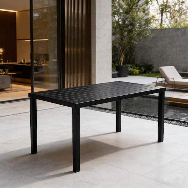 Black Outdoor 40 in. x 70 in. Rectangle Patio Dining Table with Umbrella Hole and Tapered Feet