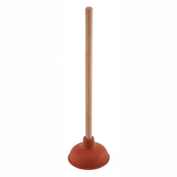 Plumber's drain cleaner tool. Rubber suction cup with wooden