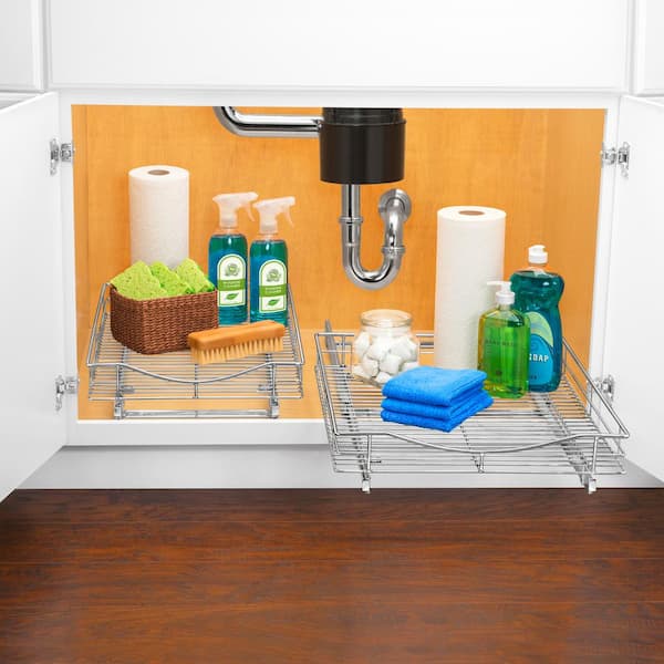 PROFESSIONAL® Pull Out Cabinet Organizer, Double - Slide Out Pantry Shelves  - Sliding Storage for Inside Kitchen Cabinet or Under Sink - Roll Out  Drawer for Pots, Pans - 14 x 21