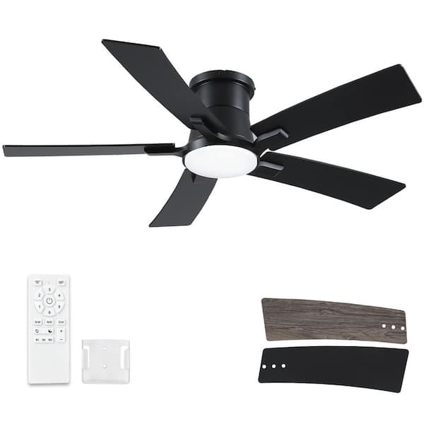 Modern 46 in. integrated LED Flush Mount Indoor Black Ceiling Fan with Light, Remote Control and 5 Reversible Blades