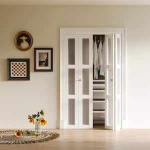 48 in. x 80.5 in. 3-Lite Frosting Glass MDF White Finished Closet Bifold Door with Hardware