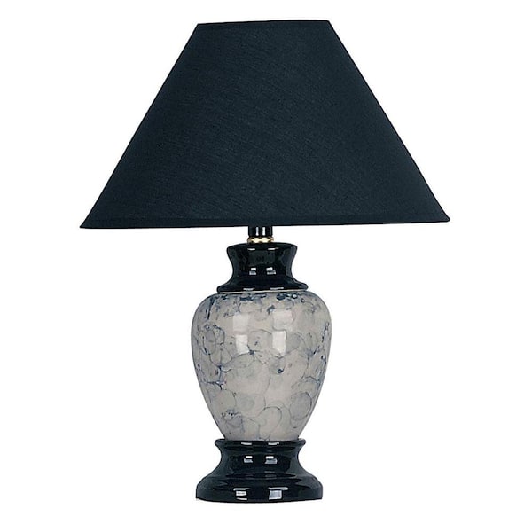 ORE International 13 in. Black and Marble Ceramic Table Lamp