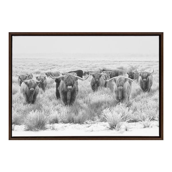 Kate and Laurel Sylvie Herd of Highland Cows Black and White by The Creative Bunch Studio Framed Art Print 33 in. x 23 in.