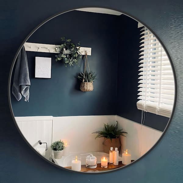 24 in. W x 24 in. H Black Vanity Round Wall Mirror Aluminum Alloy Frame Bathroom Mirror