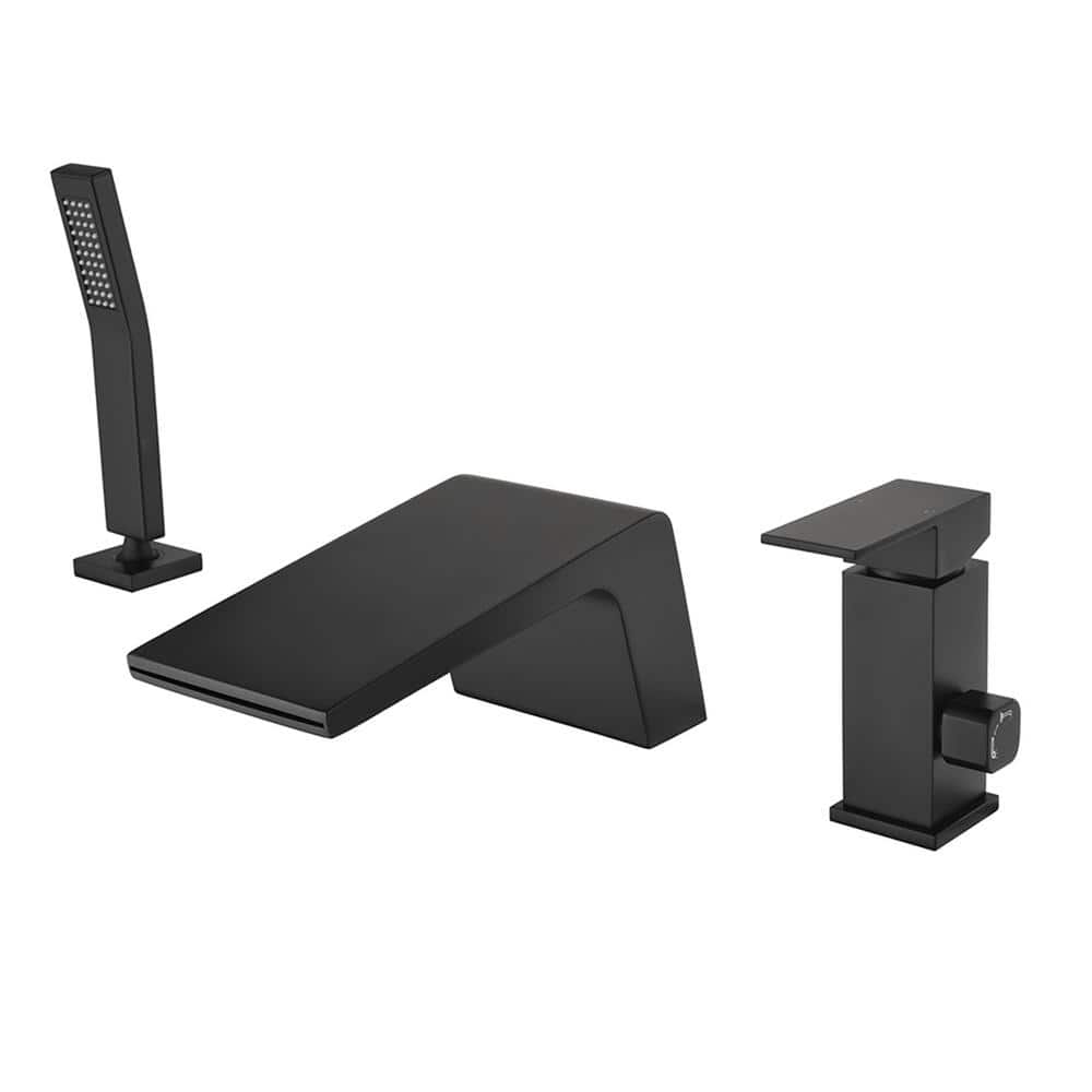 Single-Handle Deck-Mount Roman Tub Faucet with waterfall and Hand Shower in