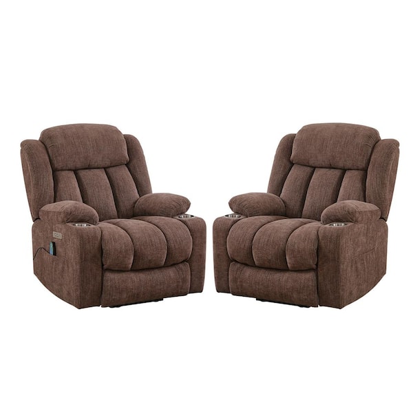 Jupiter Oversized Rust Brown Polyester Lift Assist Power Recliner Chair with Massage & Heat for Elderly Set of 2