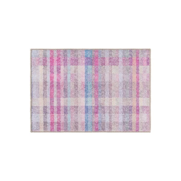 World Rug Gallery Multi 2 ft. 1 in. x 3 ft. Contemporary Plaid Machine Washablei Area Rug
