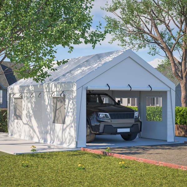 Thanaddo 13 ft. x 20 ft. Outdoor White Roof Canopy Tent Temporary Steel Carport with Removable Sidewalls