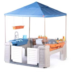 Grill and Splash Play Center for Kids with Shade Canopy and 61-Piece Accessory Set