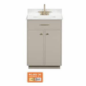 Marcote 24 in. Single Sink Freestanding Greige Bath Vanity with Volakas Engineered Stone Top (Assembled)