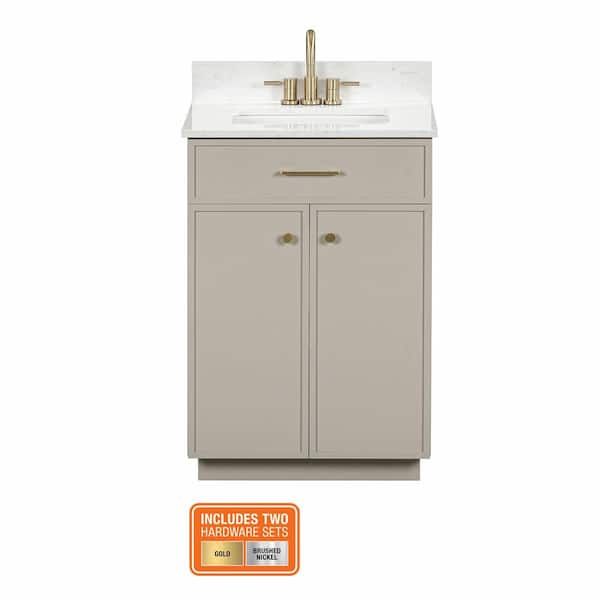 Marcote 24 in. Single Sink Freestanding Greige Bath Vanity with Volakas Engineered Stone Top (Assembled)