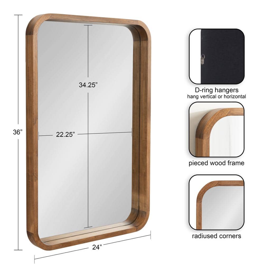 Rustic Brown Solid Wood Rounded Rectangle Vanity Mirror