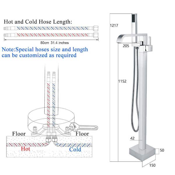 Single-Handle Freestanding Bathtub Faucet with Hand Shower Floor Mounted in Chrome