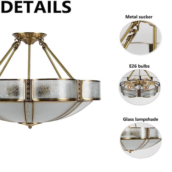 OUKANING 23.62 in. 6-Light Gold Retro Flower-Shaped Semi-Flush