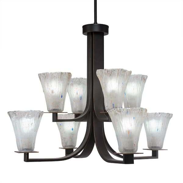 Unbranded Aspen 8-Light Dark Granite Chandelier, Square Chandelier with 5.5 in. Frosted Crystal Glass Shades, No bulbs included