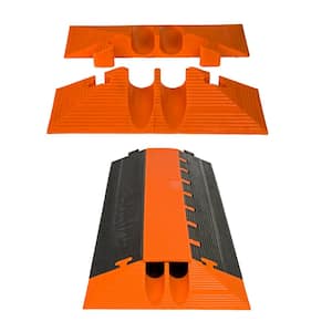 3 ft. 2 Channel, 2 in. Heavy-Duty Cable Protector in Black/Orange - End Caps