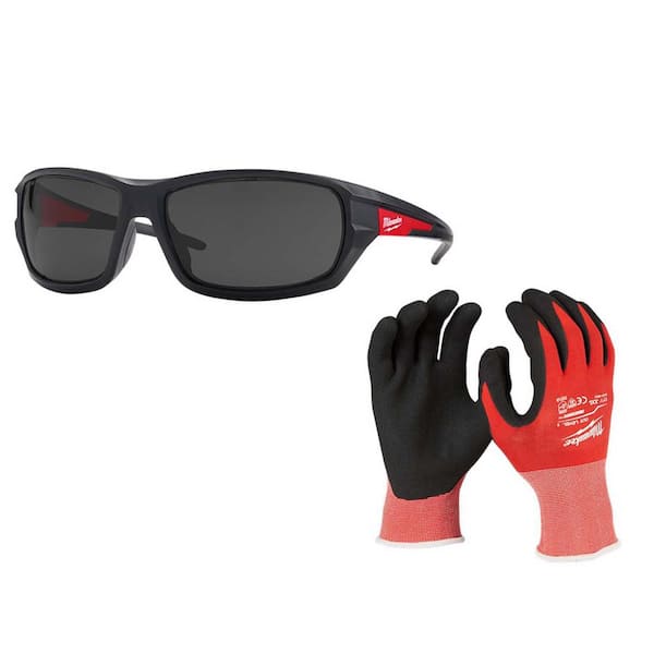 Milwaukee Performance Safety Glasses with Tinted Fog-Free Lenses with XX-Large Red Level 1 Cut Resistant Nitrile Gloves