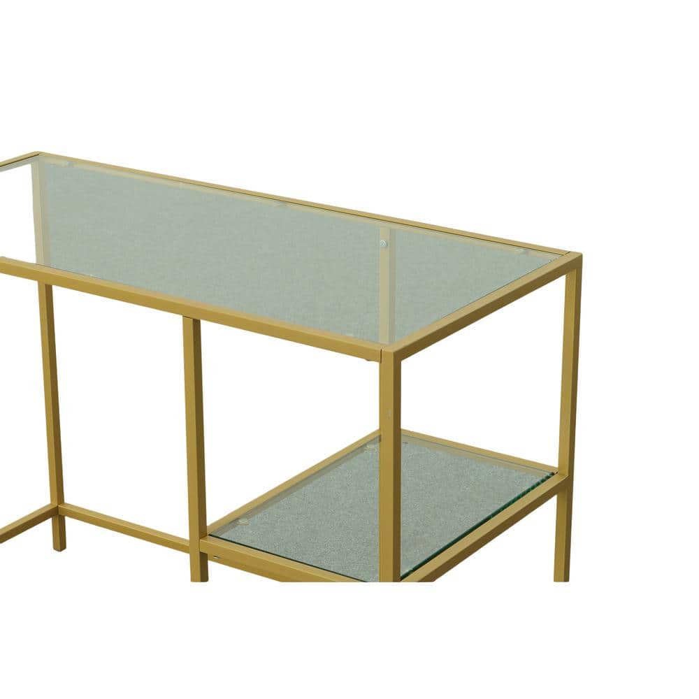 Marcello Modern Gold Metal Frame Desk with Clear Glass Top