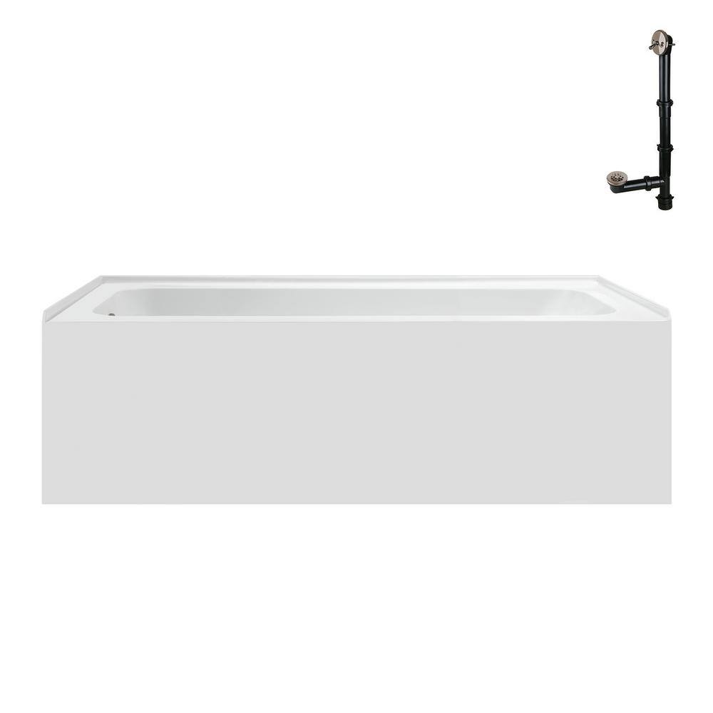 Glossy White Acrylic Rectangular Alcove Bathtub with Brushed Nickel Drain