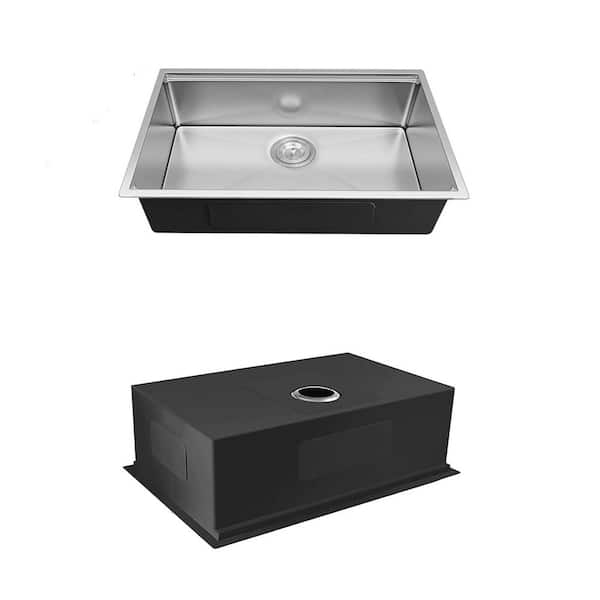 33 in. Undermount Single Bowl 18-Gauge Brushed Chrome Stainless Steel Kitchen Sink with Workstation