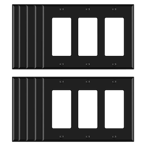 3 Gang Midsize Decorator/Rocker Wall Plate, Black (10-Pack)
