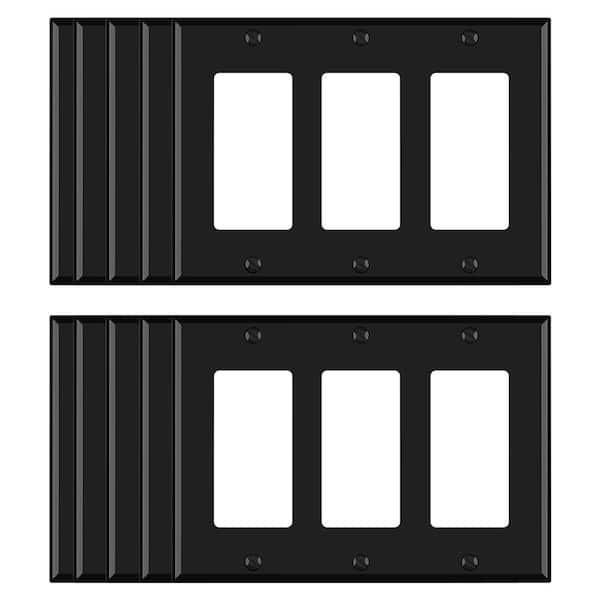 ELEGRP 3 Gang Midsize Decorator/Rocker Wall Plate, Black (10-Pack)